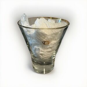 Vintage Crown Royal Whiskey On The Rocks Lowball Glass Wide Mouth Gold Rim